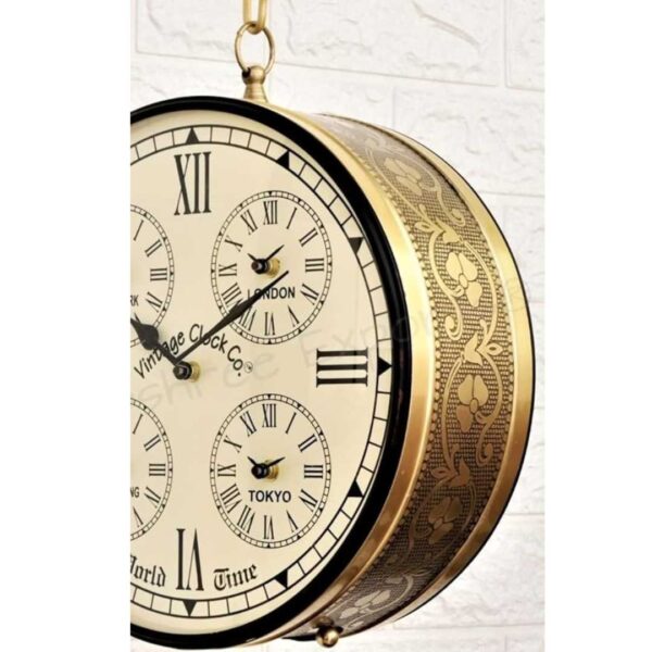 Vintage Clock Iron Handcrafted Double Side Analog Clock Gold 2 - LXINDIA.COM