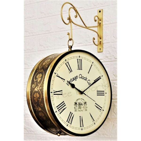 Vintage Clock Iron Handcrafted Double Side Analog Clock Gold 3 - LXINDIA.COM