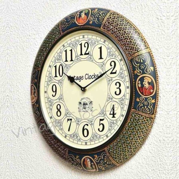 Vintage Clock Wooden Hand Painted Maharaja Analog Clock 1 - LXINDIA.COM