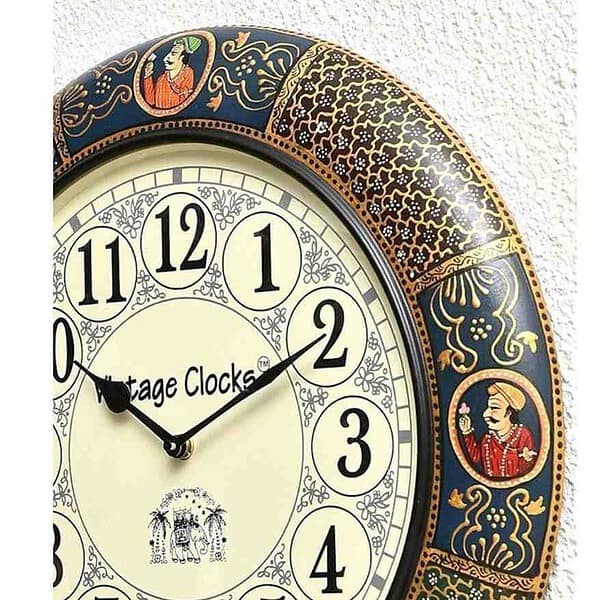 Vintage Clock Wooden Hand Painted Maharaja Analog Clock 2 - LXINDIA.COM