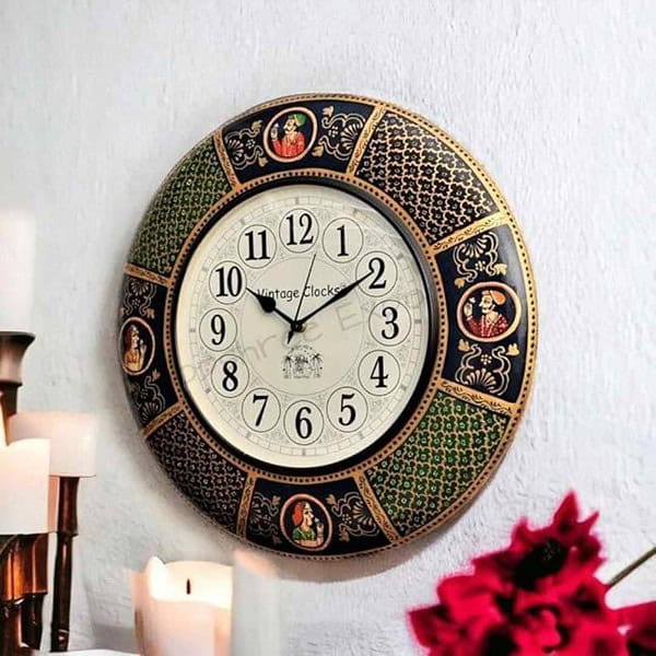 Vintage Clock Wooden Hand Painted Maharaja Analog Clock 3 - LXINDIA.COM