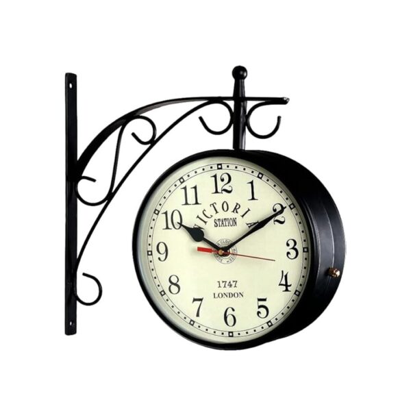 Vintage Product Antique Double Sided Metal Analog Wall Clock 8 Inch Black - LXINDIA.COM