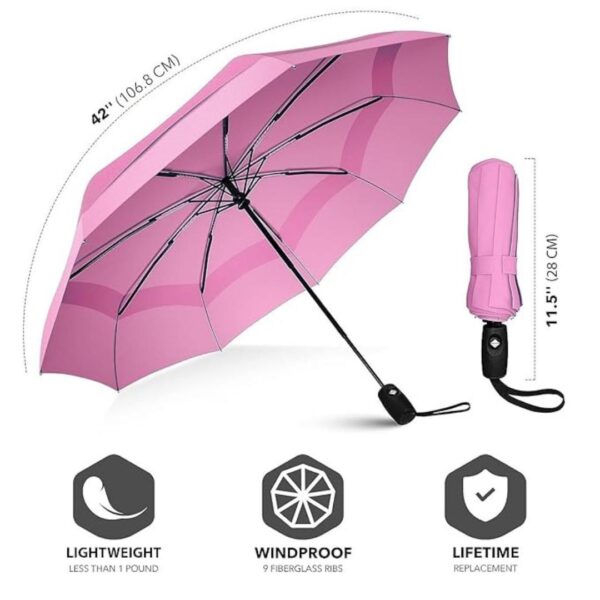 Voltonix Umbrella Automatic Open Travel Umbrella with Wind Vent Pink 1 - LXINDIA.COM