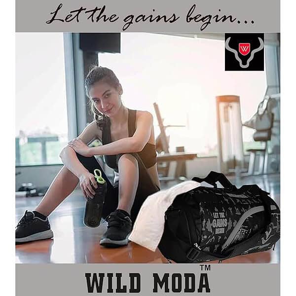 WILD MODA 40L Fitfusion Polyester Gym Bag Black Grey 3 - LXINDIA.COM