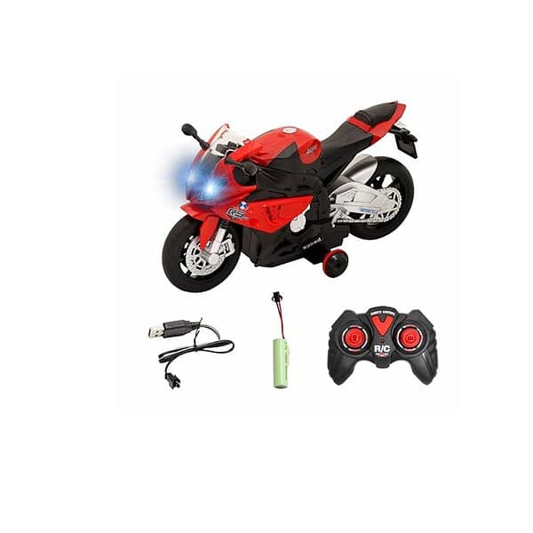 WISHKEY Plastic 120 Scale Remote Control Bike with Supporting Wheels Red - LXINDIA.COM