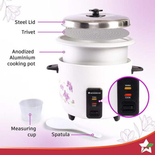 WONDERCHEF Nutri Cook Rice Cooker With Single Bowl 1.8 Litres White2 - LXINDIA.COM