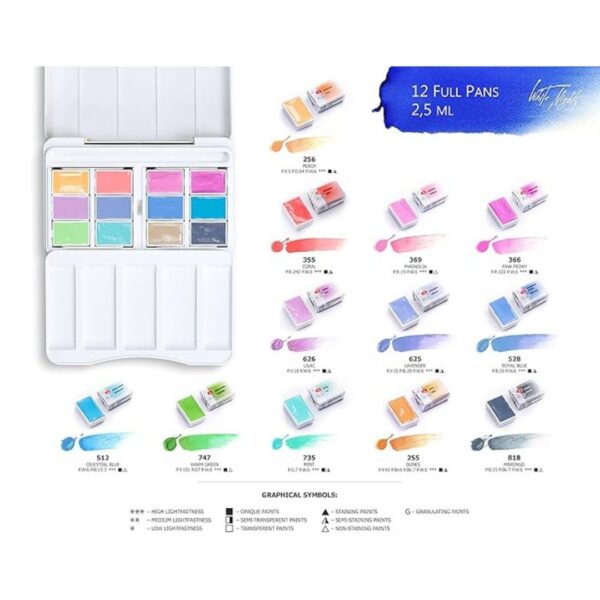 White Nights Artists Watercolours Set of 12 Pastel Colours Plastic Pallete2 - LXINDIA.COM