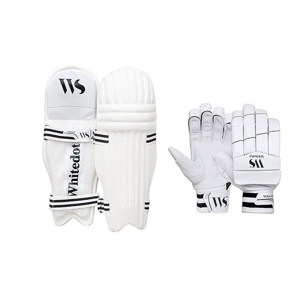 Whitedot Ultralite Moulded Cricket Batting Pad with Eleanor Cricket Batting Gloves Combo Large Left Hand - LXINDIA.COM