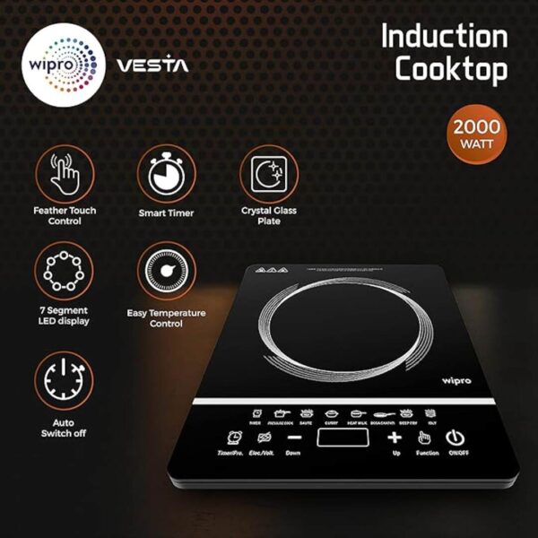 Wipro 2000 watt Induction Cooktop Sensor Feather Touch Black 2 - LXINDIA.COM