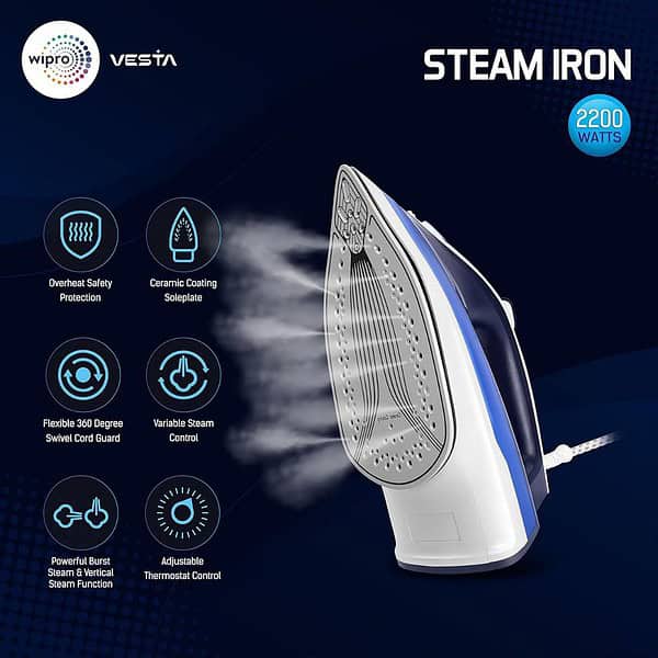 Wipro 2200 Watt Heavy Duty Steam Iron Blue3 - LXINDIA.COM