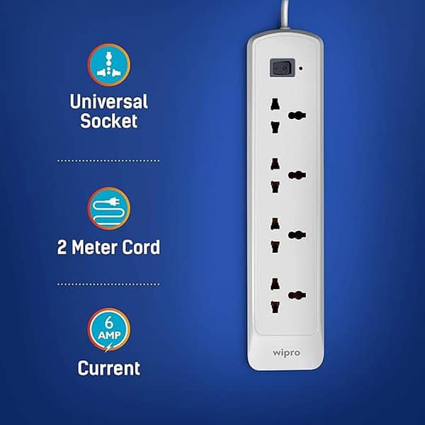 Wipro Extension Board With 6A 4 Universal Sockets White Pack of 1 1 - LXINDIA.COM