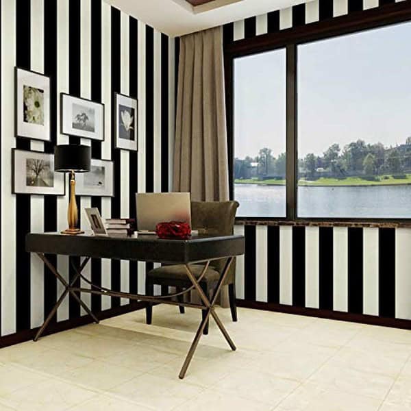 Wollzo White and Black Stripped self Adhesive Wallpaper 45 x 500cm 2 - LXINDIA.COM