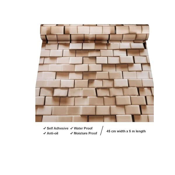 Wolpin DIY Wallpaper Decal 45 x 500 cm 3D Brick Caramel Brown B - LXINDIA.COM