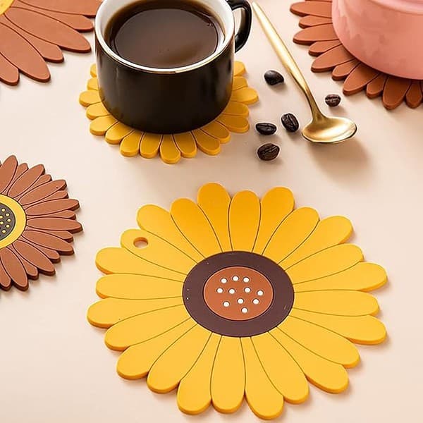 Wolpin Table Coasters Set of 2 Sunflower Heat Insulation Pad for Big Hot Pots Waterproof 1 - LXINDIA.COM