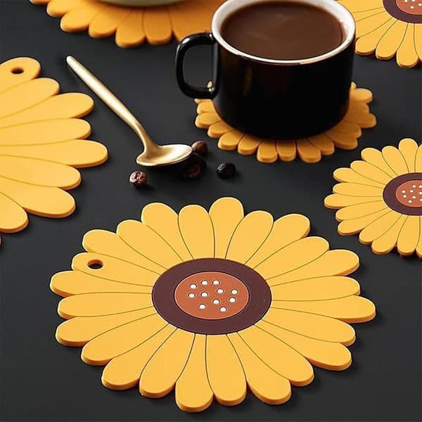 Wolpin Table Coasters Set of 2 Sunflower Heat Insulation Pad for Big Hot Pots Waterproof - LXINDIA.COM