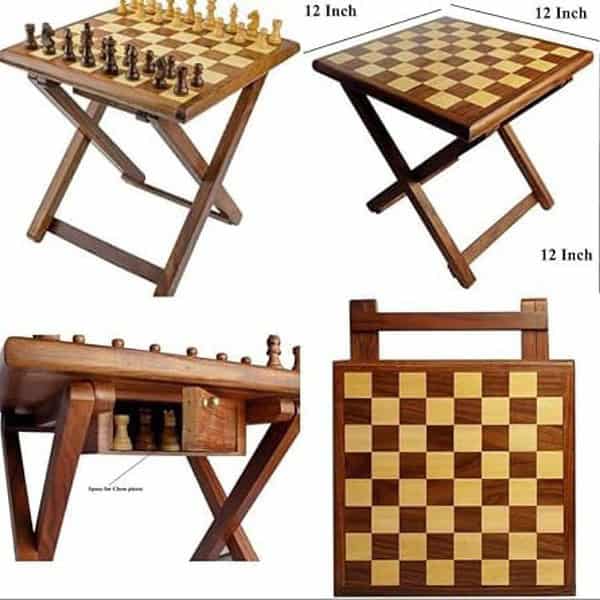 Wooden Chess Table 12X12 Inches Handmade Wooden Table Chess 2 - LXINDIA.COM