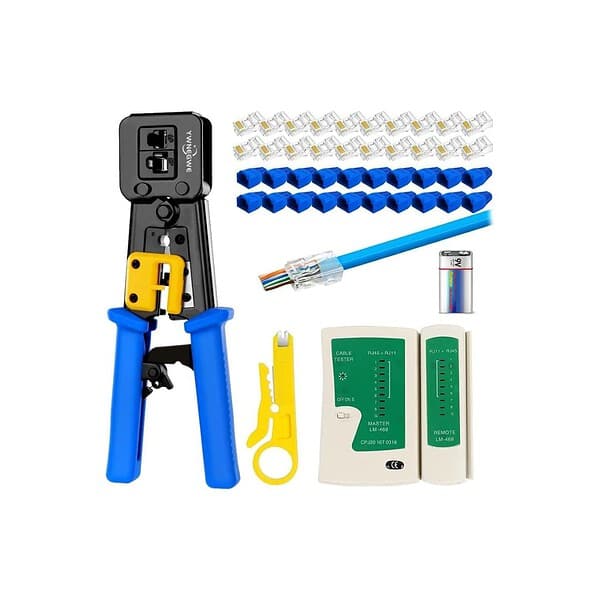 XIKKART Tools Kit Passthrough RJ45 Crimping Tool with 20PCS RJ45 Cat6 Pass Through Connectors - LXINDIA.COM