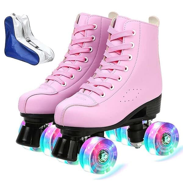 XUDREZ Roller Skates for Women Men Cozy PU Leather High top Roller Skates Pink 1 - LXINDIA.COM