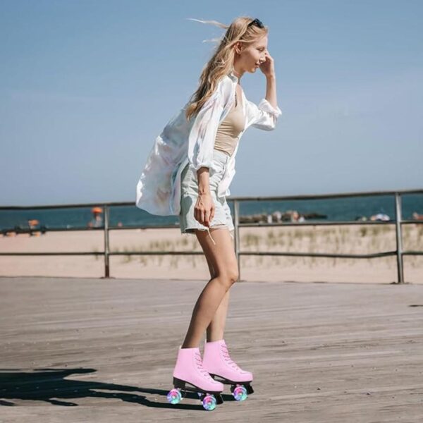 XUDREZ Roller Skates for Women Men Cozy PU Leather High top Roller Skates Pink 2 - LXINDIA.COM