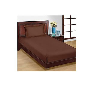 YUKU 210 TC Glace Cotton Satin Single Bedsheet Brown - LXINDIA.COM