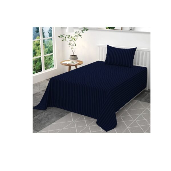 YUKU 210 TC Glace Cotton Satin Single Bedsheet Navy Blue - LXINDIA.COM