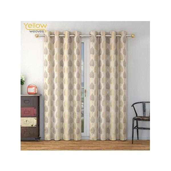 Yellow Weaves Rich Jacquard Fabric Curtains for Door 7 Feet - LXINDIA.COM