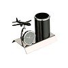 ZAHEPA Aeroplane Miniature Metal Pen Stand With Clock Black - LXINDIA.COM