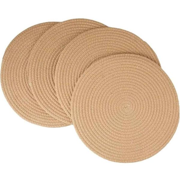 ZAVEZA Handmade Round PlaceMat for Hot Dishes and Pots Set of 4 10Inches Beige 1 - LXINDIA.COM