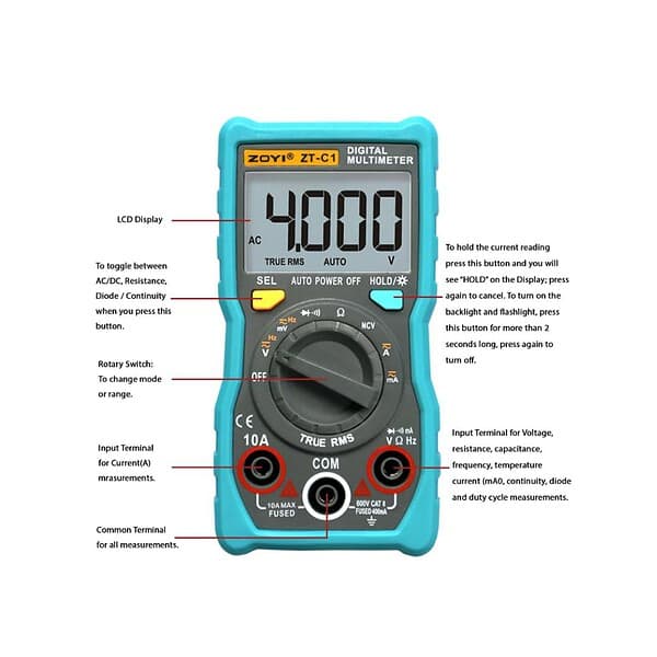 ZOYI ZT C1 4000 Counts Mini Digital Multimeter With BacklightA - LXINDIA.COM