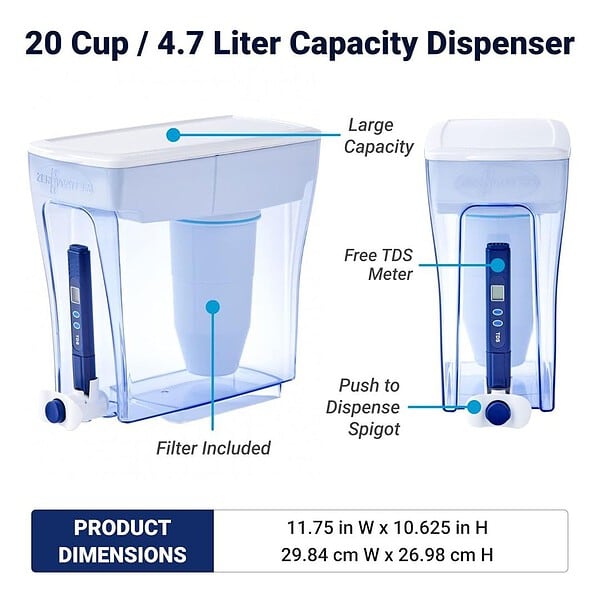 ZeroWater 20 Cup Ready Pour Dispenser Water Filter Pitcher 2 - LXINDIA.COM