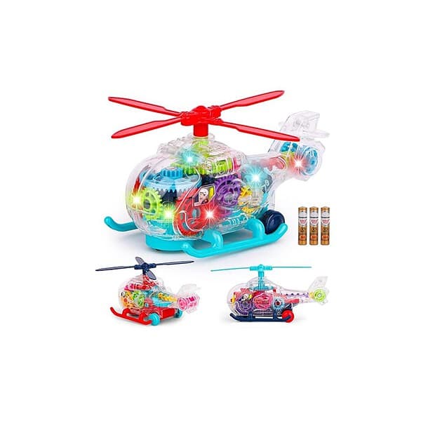 Zest 4 Toyz Musical Toy Transparent Gear Helicopter with Light and Sound Battery Includes - LXINDIA.COM