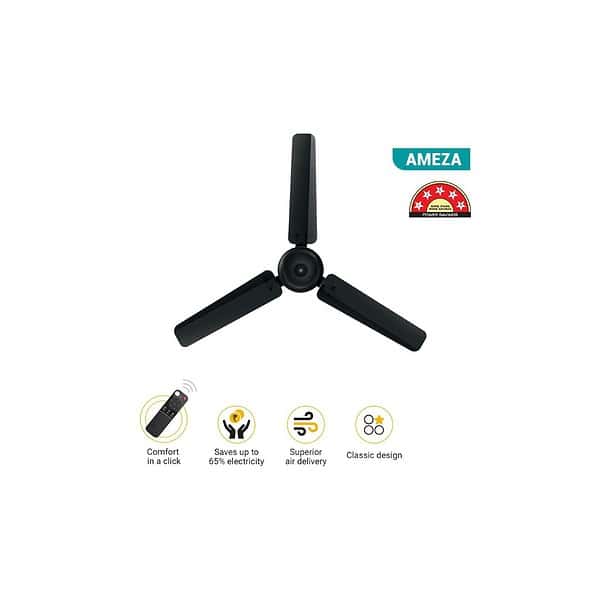 atomberg Ameza 1200mm BLDC Ceiling Fan with Remote Control Gloss BlackA - LXINDIA.COM