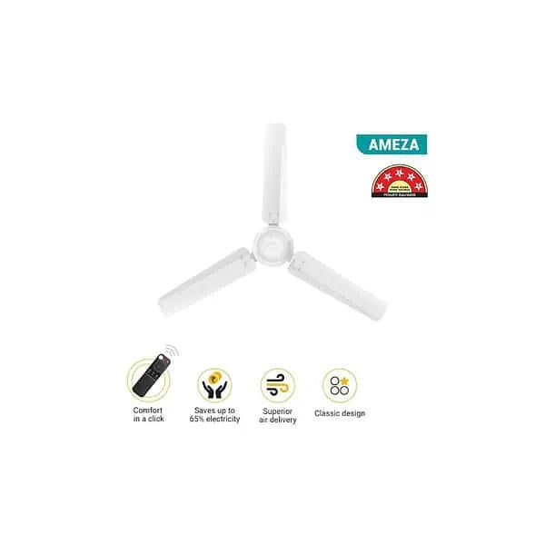 atomberg Ameza 1200mm BLDC Ceiling Fan with Remote Control Gloss WhiteA - LXINDIA.COM