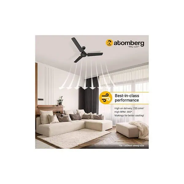 atomberg Efficio 1200mm BLDC Ceiling Fan with Remote Control Matte BlackA - LXINDIA.COM