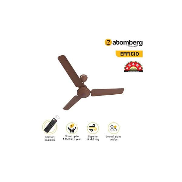 atomberg Efficio 1200mm BLDC Ceiling Fan with Remote Control Matte BrownB - LXINDIA.COM