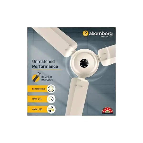 atomberg Efficio Alpha 1200mm BLDC Ceiling Fan with Remote Control Gloss Ivory A - LXINDIA.COM