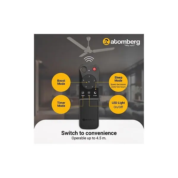 atomberg Efficio Alpha 1200mm BLDC Ceiling Fan with Remote Control Gloss Ivory B - LXINDIA.COM