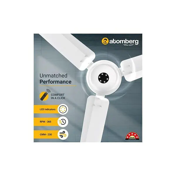 atomberg Efficio Alpha 1200mm BLDC Ceiling Fan with Remote Control Gloss WhiteA - LXINDIA.COM