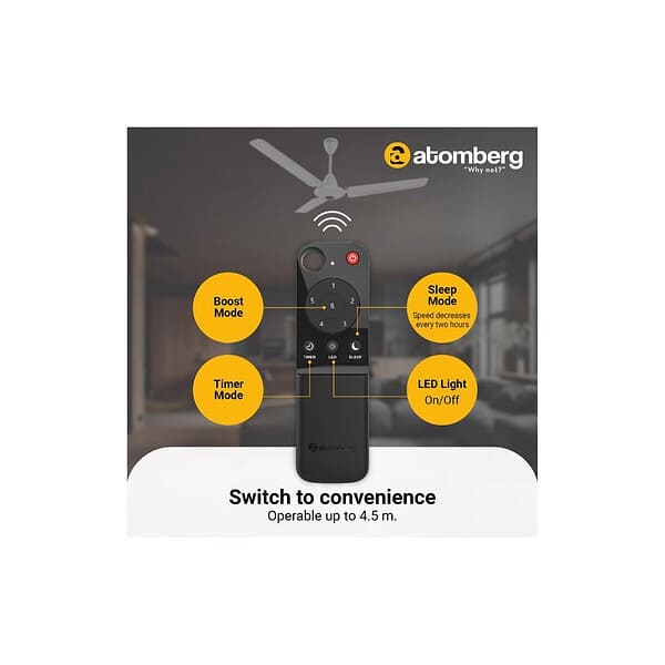 atomberg Efficio Alpha 1200mm BLDC Ceiling Fan with Remote Control Gloss WhiteB - LXINDIA.COM