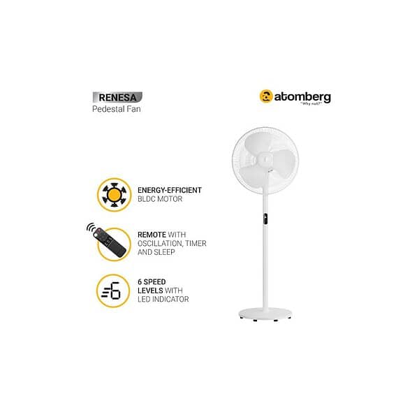 atomberg Renesa 400mm Pedestal Fan Remote with Oscillation Snow WhiteA - LXINDIA.COM