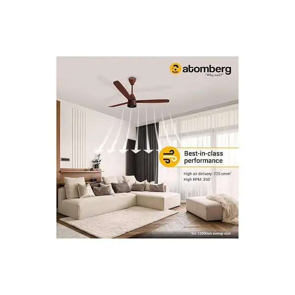 atomberg Renesa Enzel 1200mm BLDC Ceiling Fan with Remote Control Gloss BrownA - LXINDIA.COM