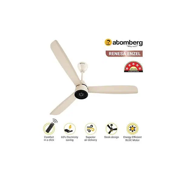 atomberg Renesa Enzel 1200mm BLDC Ceiling Fan with Remote Control Seasand IvoryA - LXINDIA.COM