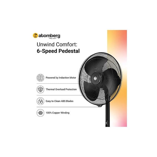 atomberg Stelios Pro 400mm Pedestal Fan BlackA - LXINDIA.COM