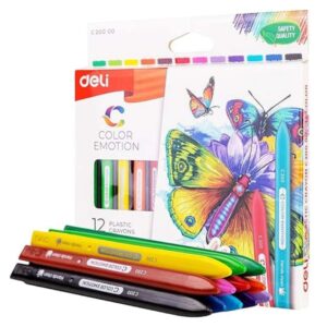 deli EC20000 Triangular Plastic Crayons 12 Shades - LXINDIA.COM