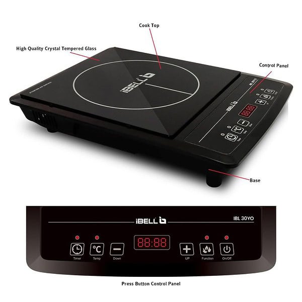 iBELL IBL30YO Induction Cooktop with Crystal Glass Top 2000W3 - LXINDIA.COM