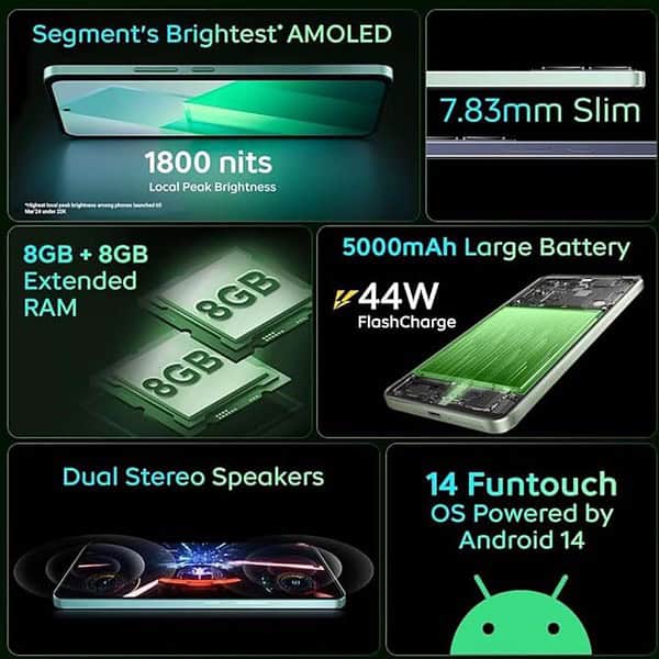 iQOO Z9 5G 8GB RAM 128GB Storage Brushed Green3 - LXINDIA.COM