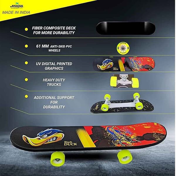 jaspo Fiber Composite Black Duck 26Inches X 6.5Inches Skateboard 2 - LXINDIA.COM