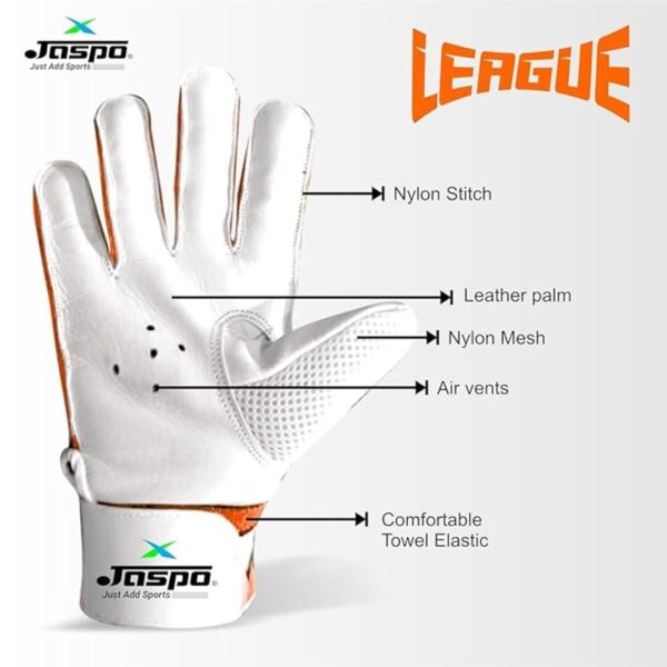 jaspo League Cricket Batting Gloves 1 Pair White Orange Size M 1 - LXINDIA.COM