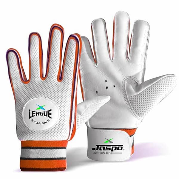 jaspo League Cricket Batting Gloves 1 Pair White Orange Size M - LXINDIA.COM