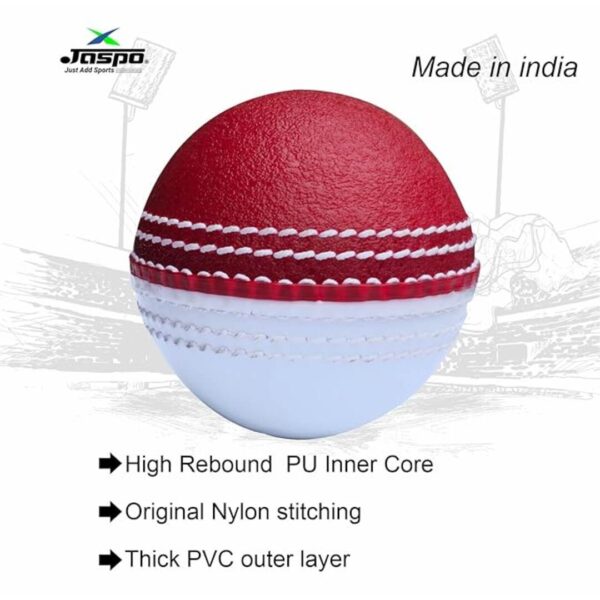 jaspo Rugged Dual Color incredi Cricket Ball Red White Nylon Stitched 1 - LXINDIA.COM